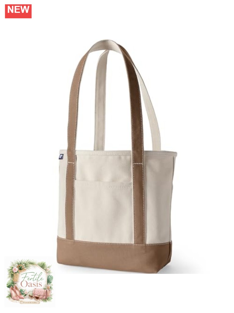 100% Cotton Canvas Open Top Tote Bag Medium 5 Pockets Water-Resistant Base